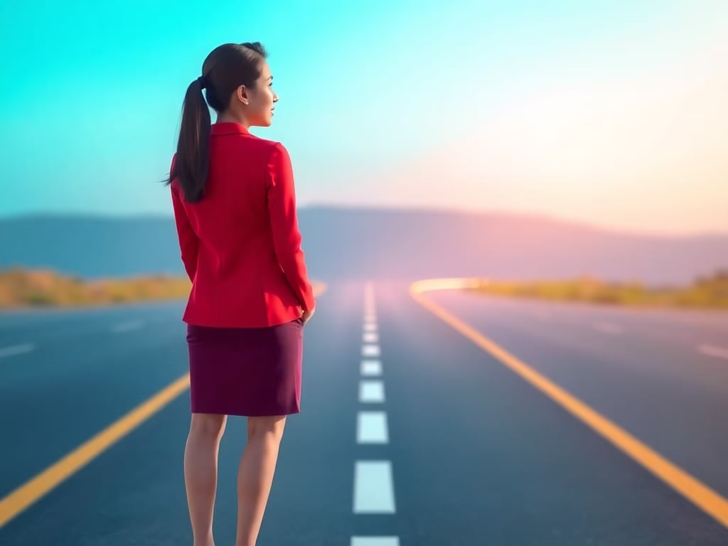 Illustration of a woman standing on a glowing pathway symbolising personal growth, clarity, and the start of a transformational life coaching journey