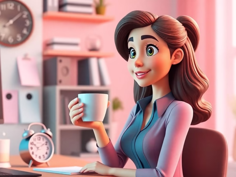a woman taking a break in office illustrating effective time management