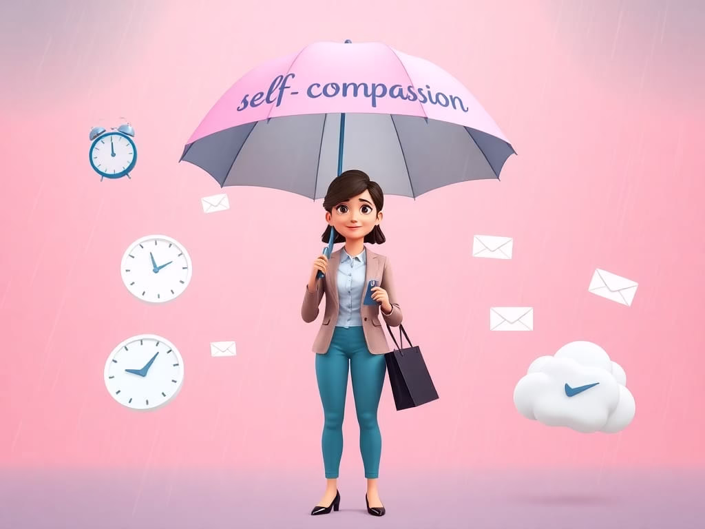 career woman using self-compassion as a shield to remain calm during high-pressure situations.