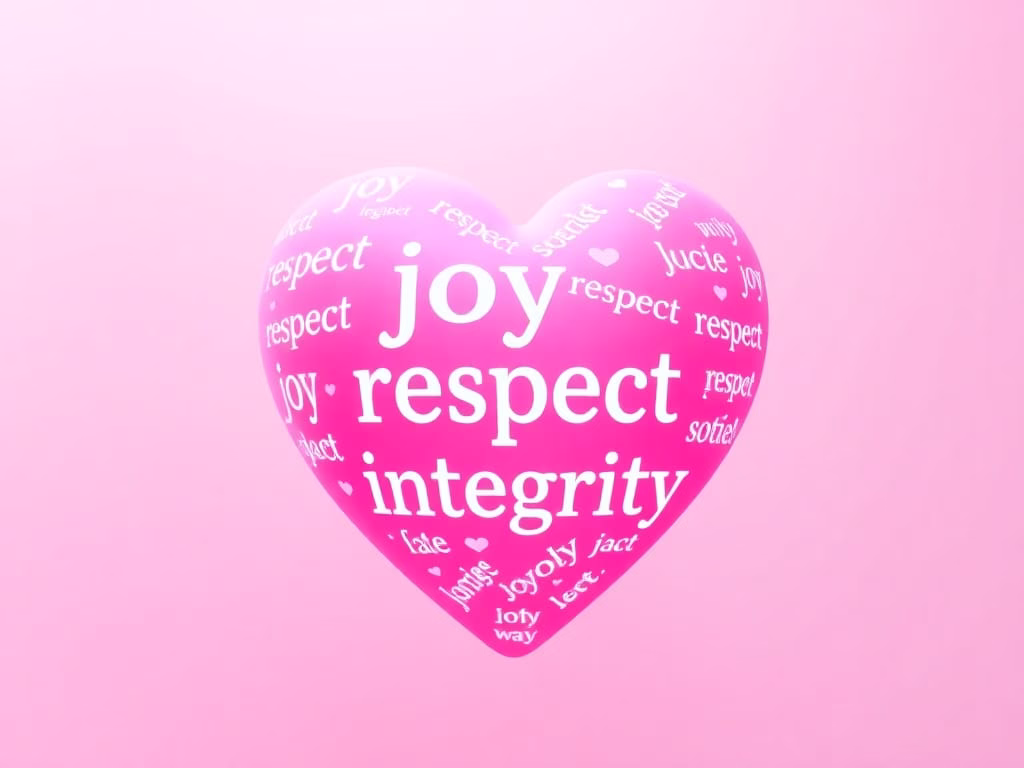 glowing heart radiating light pink and turquoise energy, symbolizing living from the heart with core values