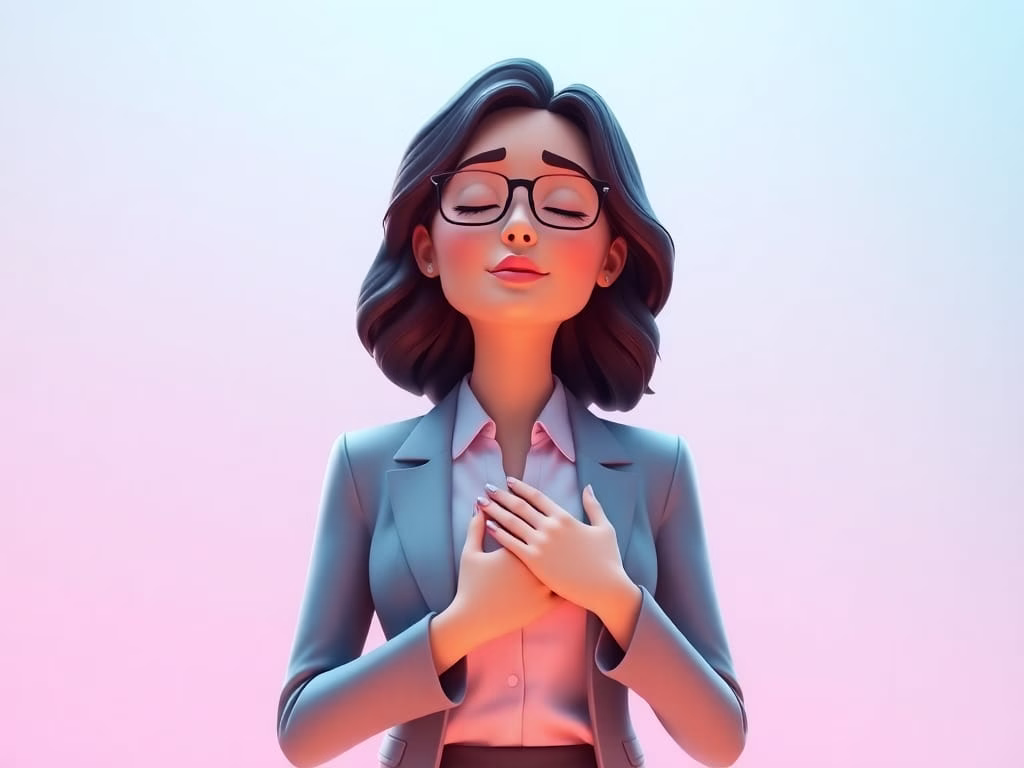 career woman, heart practicing the 60-second self-compassion reset for emotional grounding.