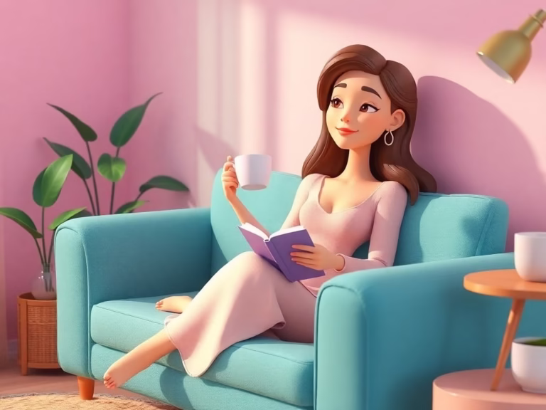 Wholesome career woman practicing gentle self care and rest-3D 