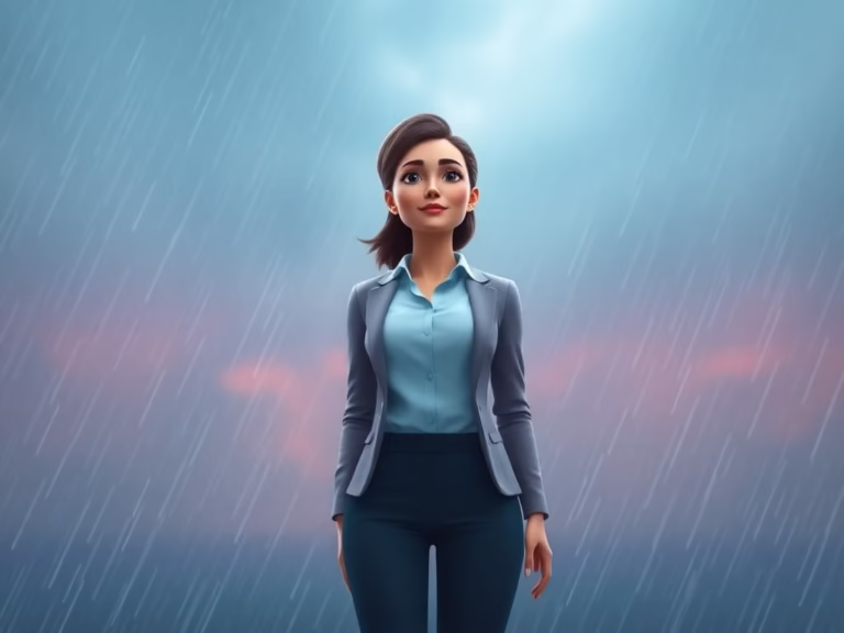 illustration of a calm woman standing in a storm, symbolizing mental toughness and inner strength.