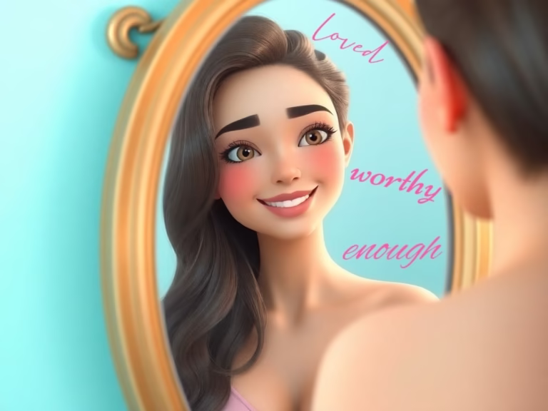 Person using mirror affirmations to build self-esteem