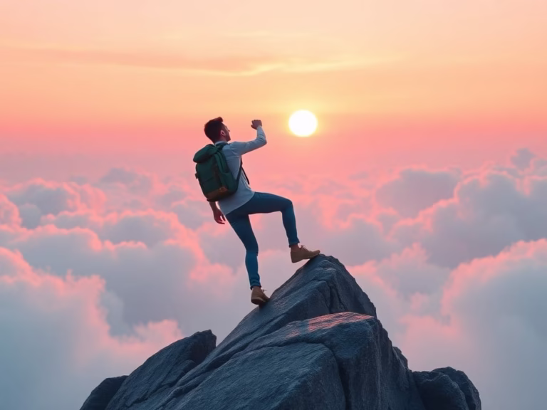 3D animated figure climbing stairs toward healing and resilience 