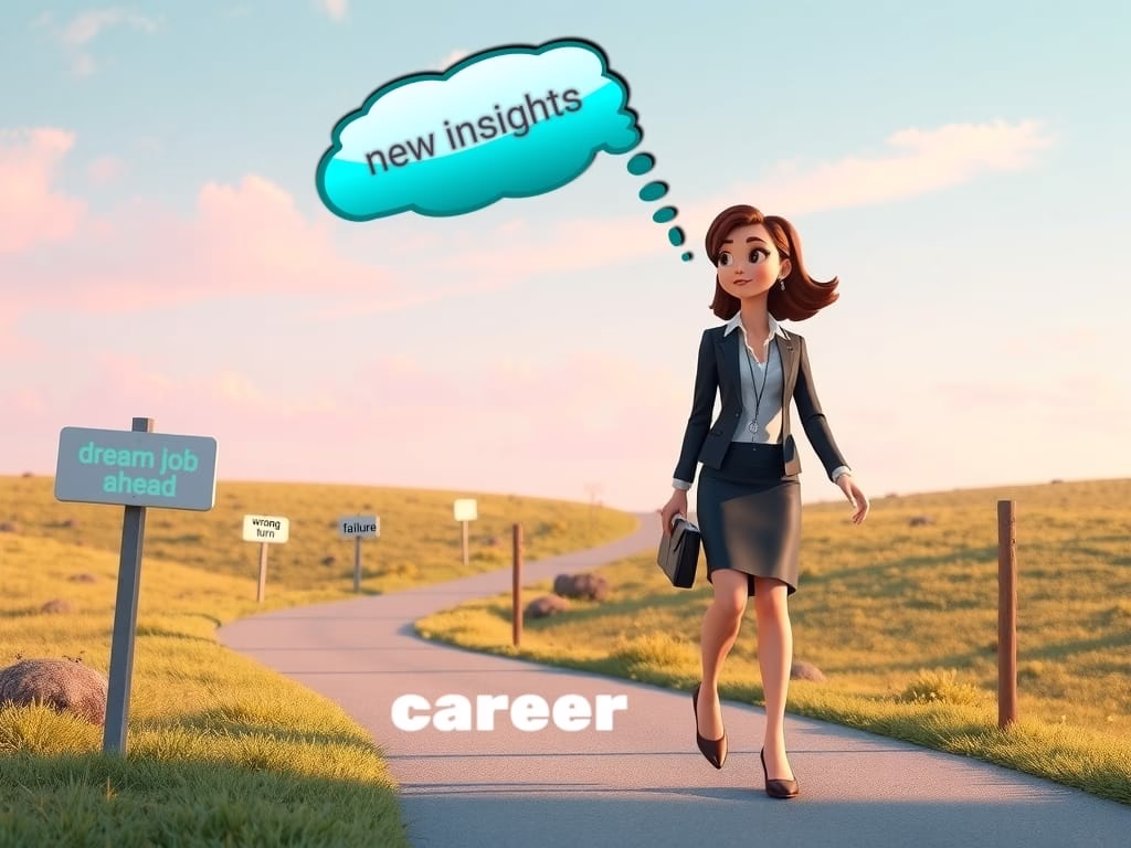 illustration of a career woman navigating a career journey through failure and insight