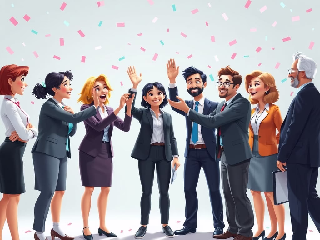 illustration of executive leaders in a circle celebrating small wins with high-fives.