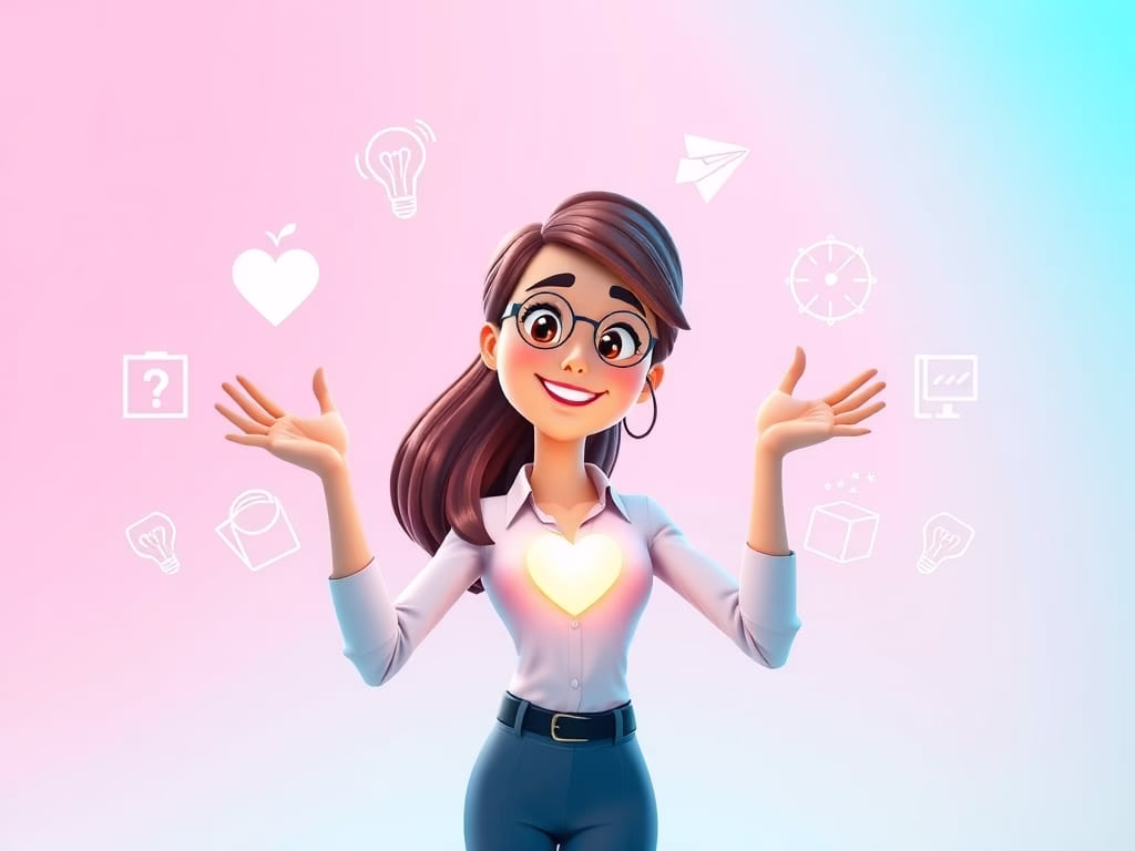 illustration of a new manager surrounded by glowing SMART goal icons and a heart symbol.