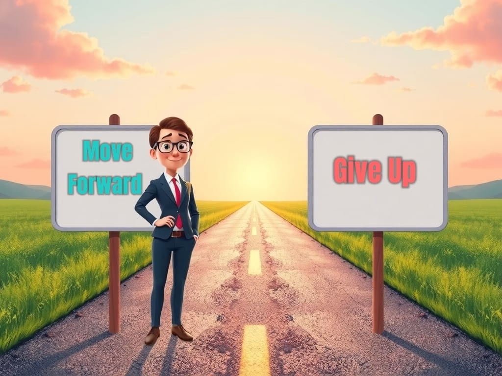 illustration of a senior executive choosing to move forward after a failure