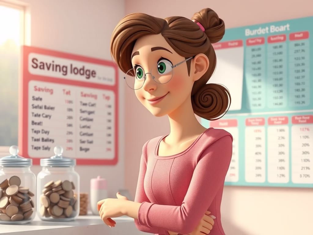 illustration of a career woman setting financial goals and planning for future life stability