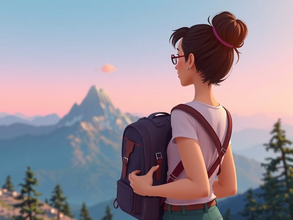 illustration of a burnout career woman exploring new places for self discovery and life purpose